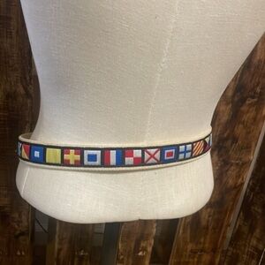 Zep Pro Mens Nautical Flag Embroidered Motif brown blue Belt made in USA Sz 32